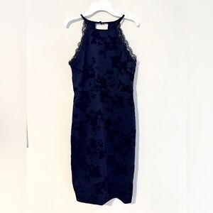 Windsor dark navy blue velvet floral dress, size medium